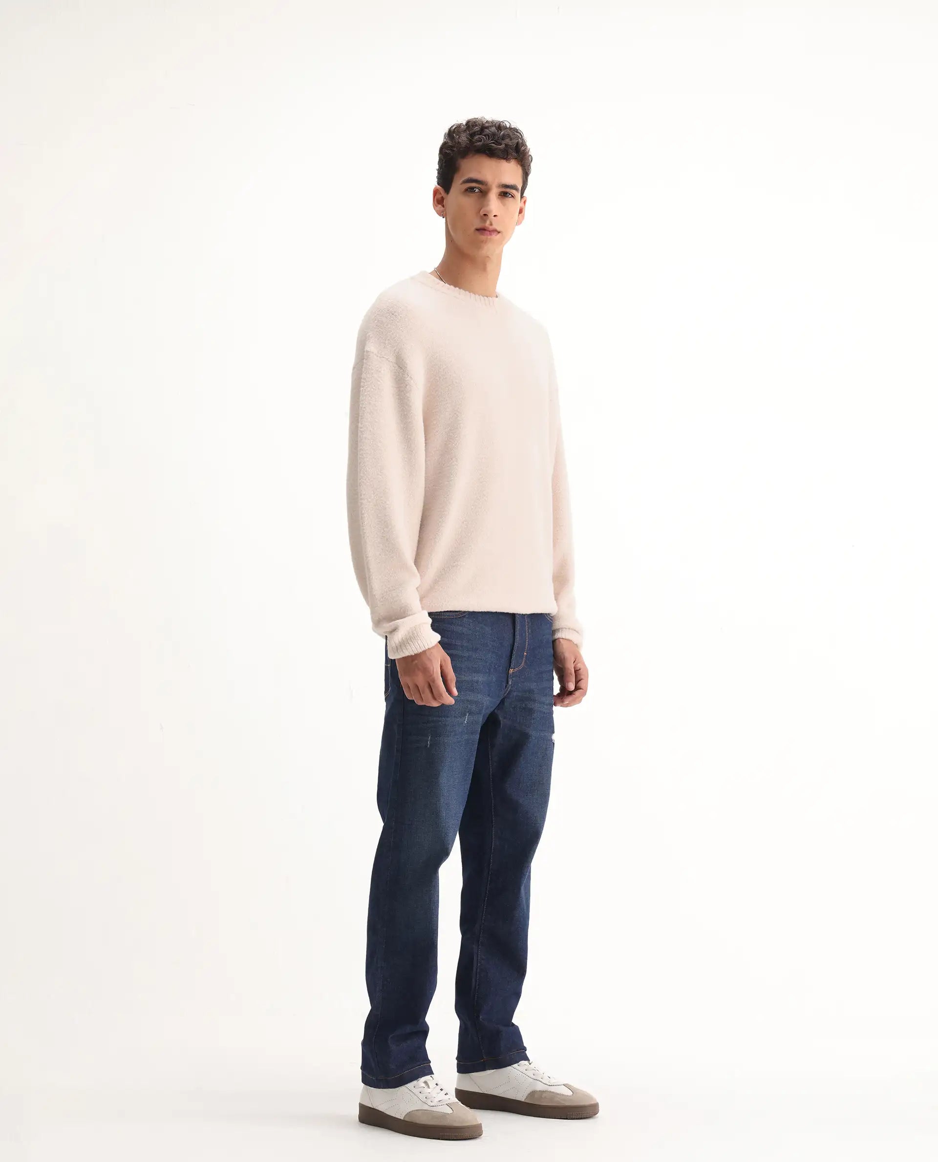 Rare Rabbit Men's Traingle Blue Cotton Blend Plain Morris Regular Fit Jeans