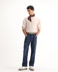 Rare Rabbit Men's Traingle Blue Cotton Blend Plain Morris Regular Fit Jeans