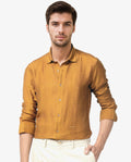 Rare Rabbit Men's Vagen Mustard Viscose Checked Print Regular Fit Full Sleeve Collared Shirt