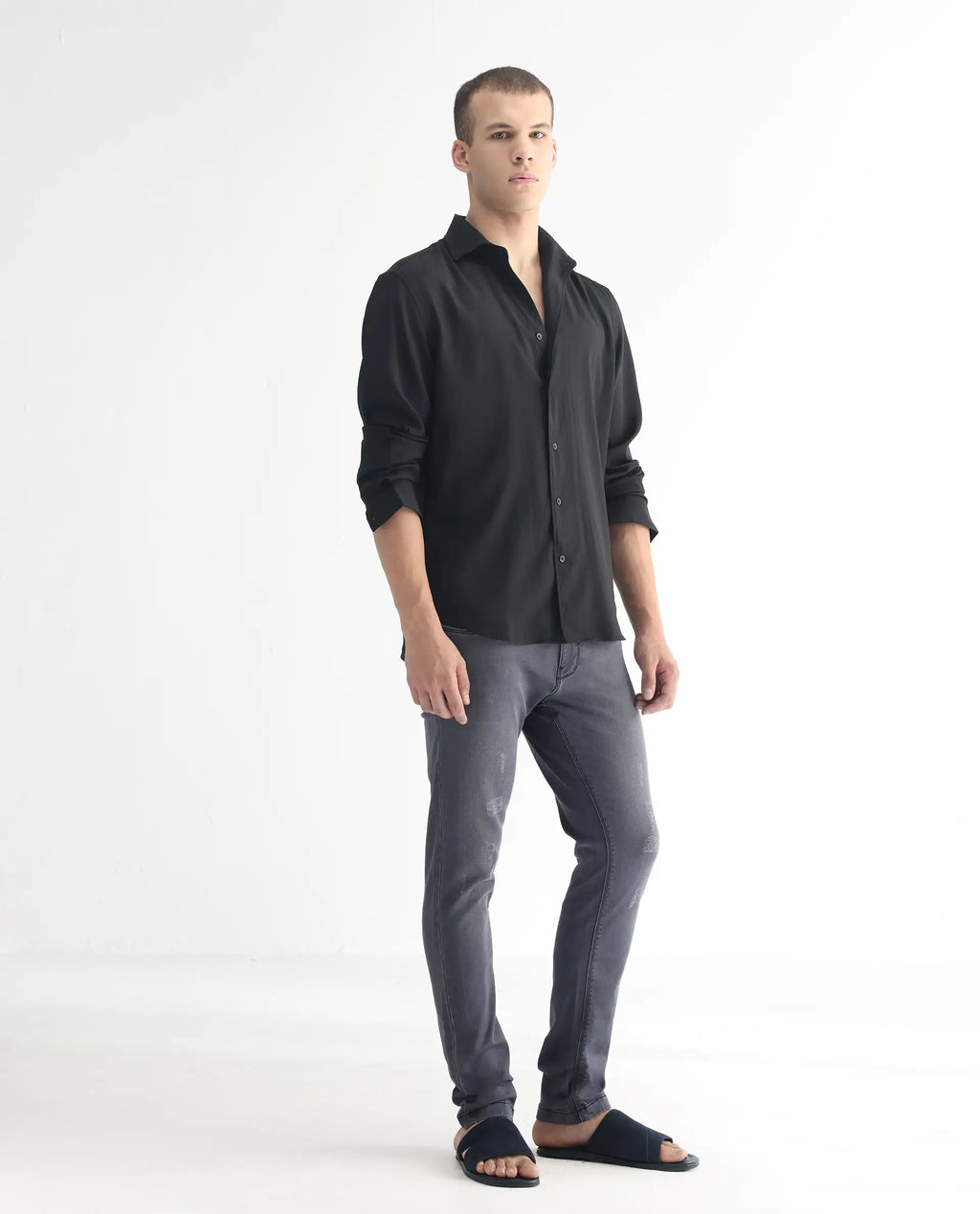 Rare Rabbit Men's Velles Dark Grey Cotton Plain Hawk Slim Fit Jeans
