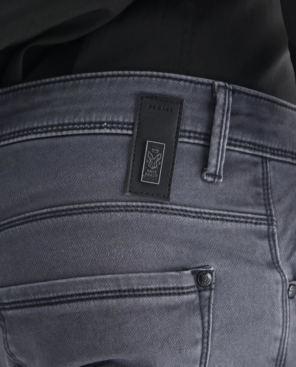 Rare Rabbit Men's Velles Dark Grey Cotton Plain Hawk Slim Fit Jeans