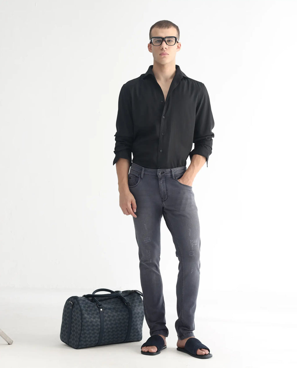 Rare Rabbit Men's Velles Dark Grey Cotton Plain Hawk Slim Fit Jeans