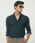 Rare Rabbit Men's Venziya Dark Green Cotton Plain Regular Fit Full Sleeve Collared Shirt