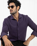 Rare Rabbit Men's Venziya Dark Purple Cotton Plain Regular Fit Full Sleeve Collared Shirt