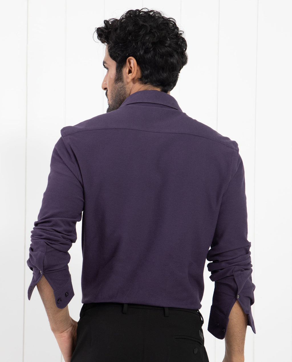 Rare Rabbit Men's Venziya Dark Purple Cotton Plain Regular Fit Full Sleeve Collared Shirt