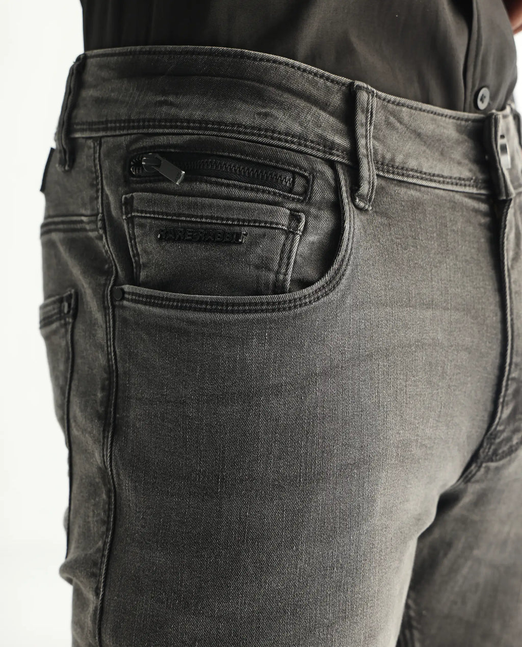 Rare Rabbit Men's Veu Grey Cotton Plain Hawk Slim Fit Jeans