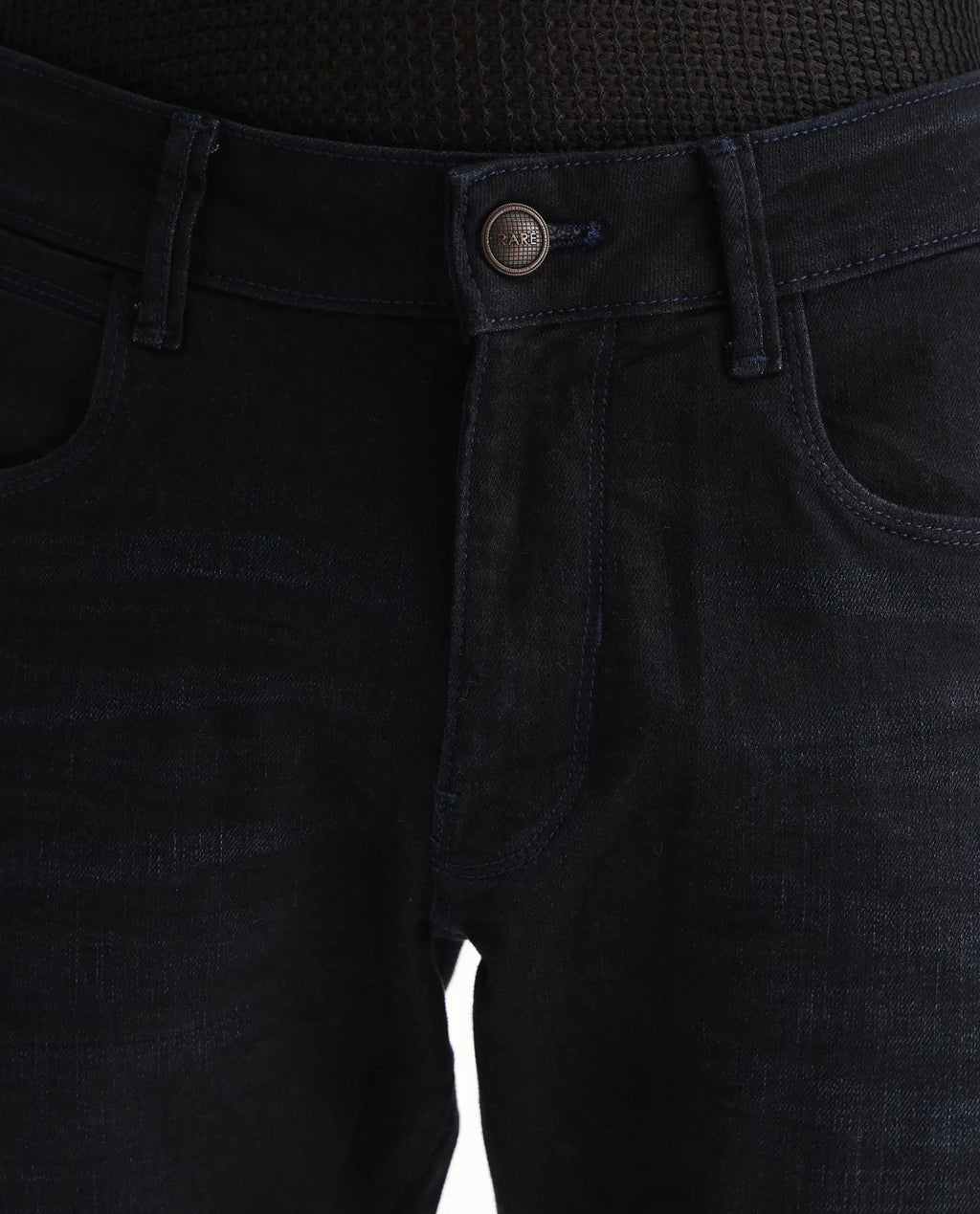 Rare Rabbit Men's Victo Navy Cotton Plain Hawk Slim Fit Jeans
