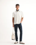 Rare Rabbit Men's Wells Navy Cotton Plain Hawk Slim Fit Jeans