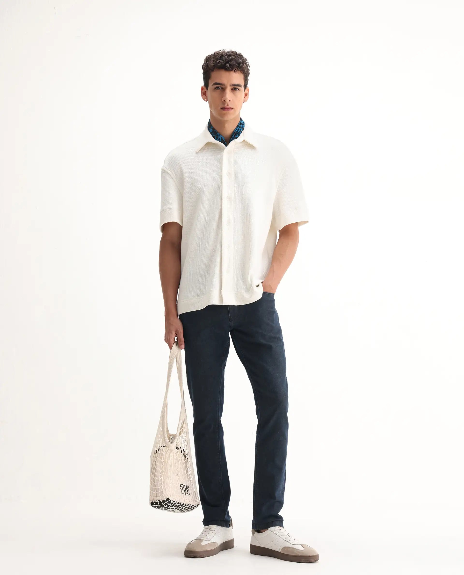 Rare Rabbit Men's Wells Navy Cotton Plain Hawk Slim Fit Jeans