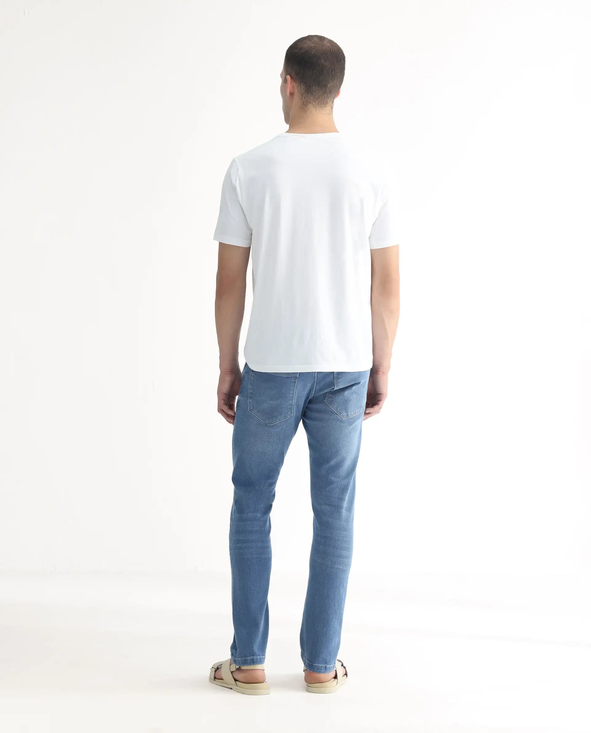Rare Rabbit Men's Widz Light Blue Cotton Plain Hawk Slim Fit Jeans
