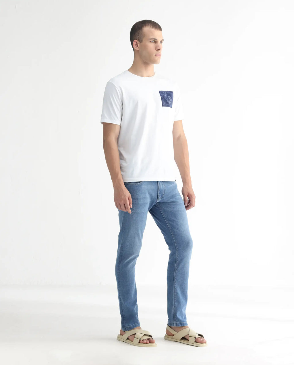 Rare Rabbit Men's Widz Light Blue Cotton Plain Hawk Slim Fit Jeans