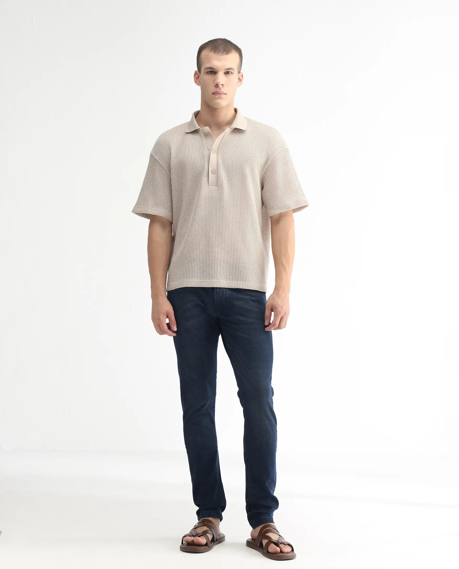 Rare Rabbit Men's Yoshi Dark Blue Cotton Plain Hawk Slim Fit Jeans