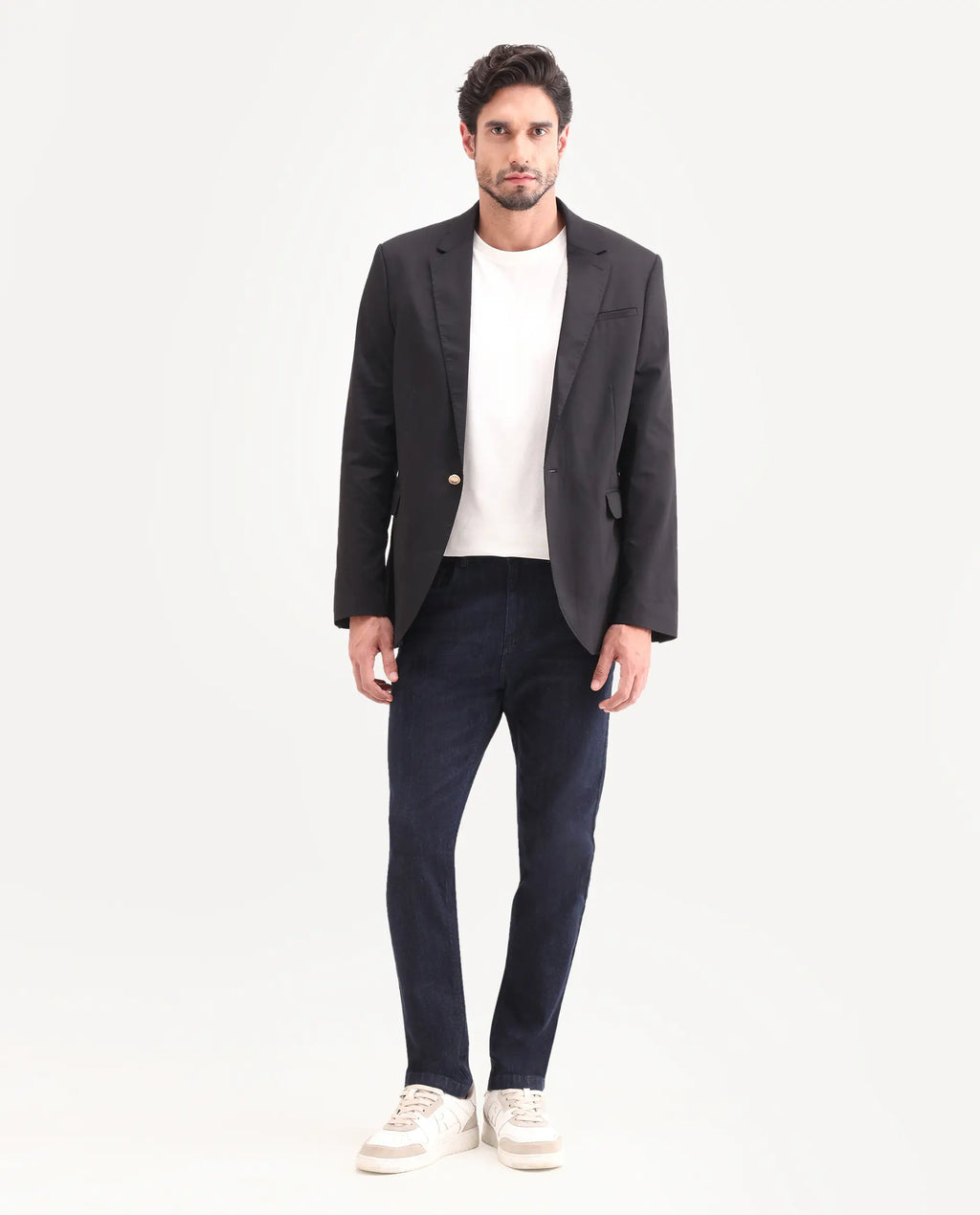 Rare Rabbit Men's Yukto K Dark Navy Cotton Blend Fabric Shank And Zipper Kurt Carrot Plain Jeans