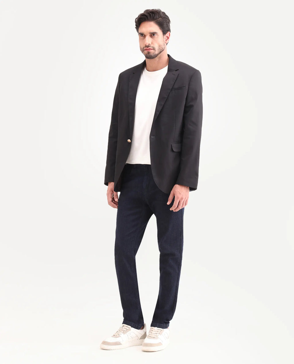 Rare Rabbit Men's Yukto K Dark Navy Cotton Blend Fabric Shank And Zipper Kurt Carrot Plain Jeans