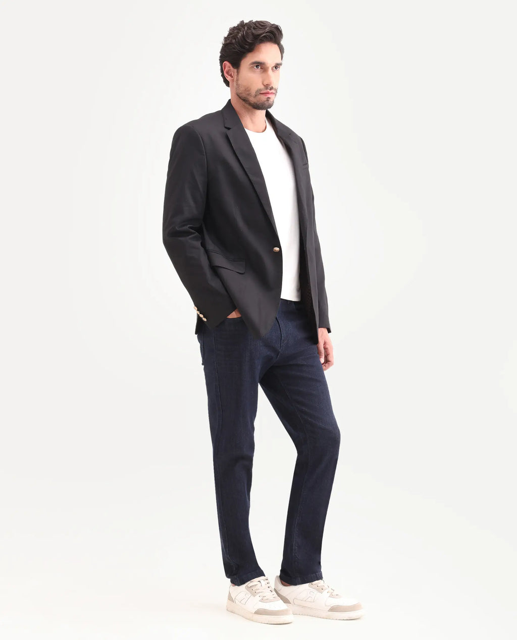 Rare Rabbit Men's Yukto K Dark Navy Cotton Blend Fabric Shank And Zipper Kurt Carrot Plain Jeans