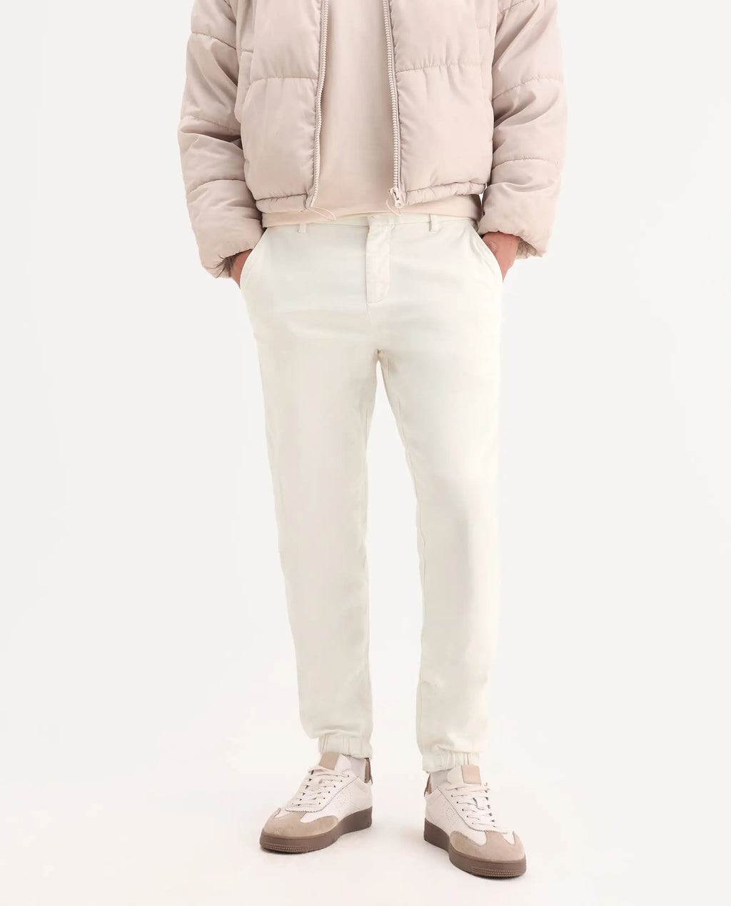 Rare Rabbit Men's Zade White Cotton Blend Plain Regular Fit Trouser